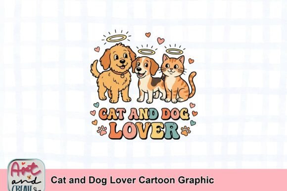Cat and Dog Lover Cartoon Graphic: A Playful Design for Pet Enthusiasts