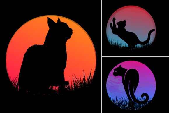 Cat Sunset T-Shirt Design Graphic Bundle: A Retro Creative Asset