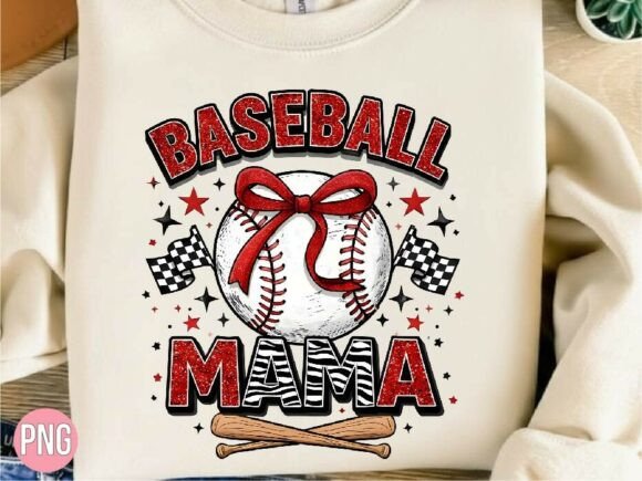 Glitter Baseball Mama Bow Graphic PNG: Sparkle Meets Sport