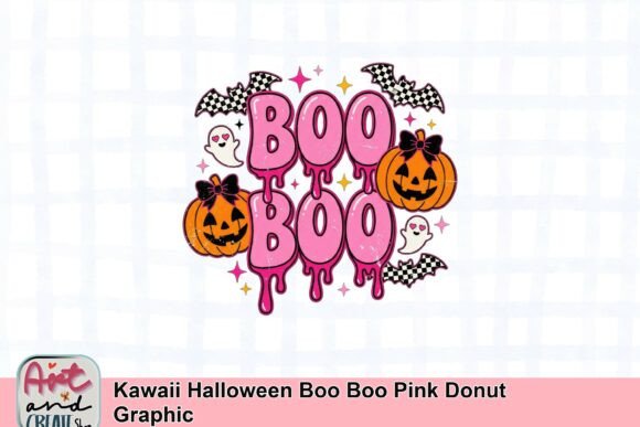 Kawaii Halloween Boo Boo Pink Donut Graphic: A Sweetly Spooky Design Asset
